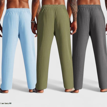 Combo of 3 Linen Loose Fit Men Pant Dark Gray-Olive Green and Blue-50424