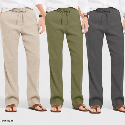 Combo of 3 Linen Loose Fit Men Pant Dark Gray-Olive Green and Light Beige-50455
