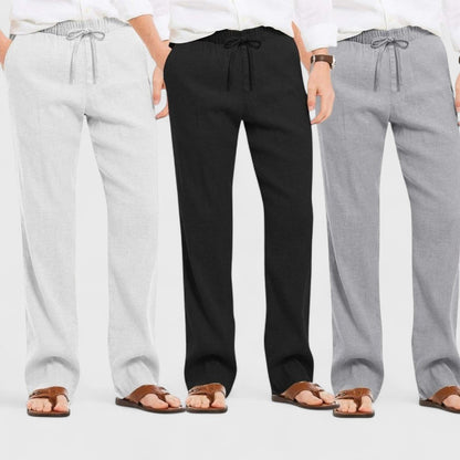 Combo of 3 Linen Loose Fit Men Pant Gray-Black and Light Gray-50344