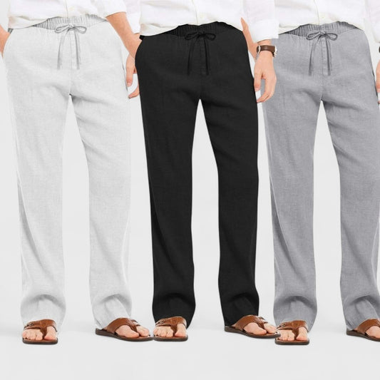 Combo of 3 Linen Loose Fit Men Pant Gray-Black and Light Gray-50344