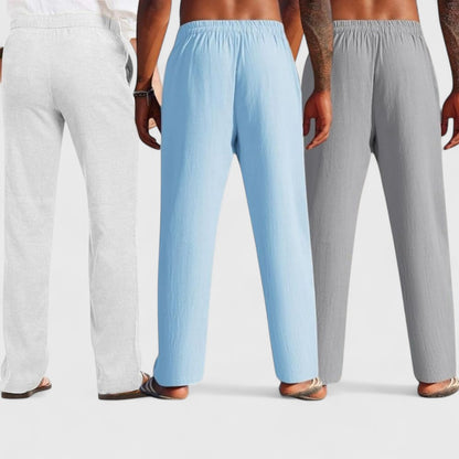 Combo of 3 Linen Loose Fit Men Pant Gray-Blue and Light Gray-50351