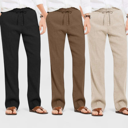 Combo of 3 Linen Loose Fit Men Pant Light Beige-Brown and Black-50386