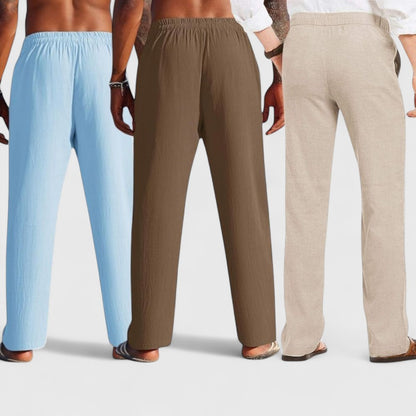 Combo of 3 Linen Loose Fit Men Pant Light Beige-Brown and Blue-50407