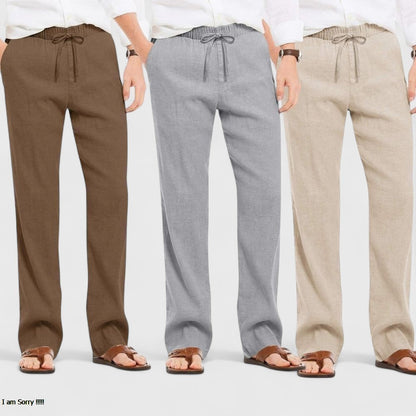 Combo of 3 Linen Loose Fit Men Pant Light Beige-Gray and Brown-50427