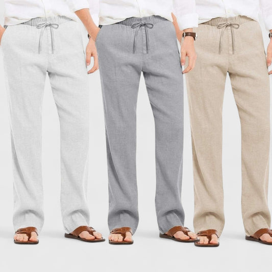 Combo of 3 Linen Loose Fit Men Pant Light Beige-Gray and Light Gray-50363