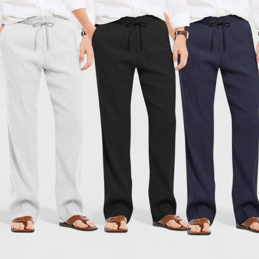 Combo of 3 Linen Loose Fit Men Pant Navy Blue-Black and Light Gray-50346