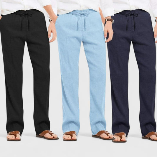 Combo of 3 Linen Loose Fit Men Pant Navy Blue-Blue and Black-50381