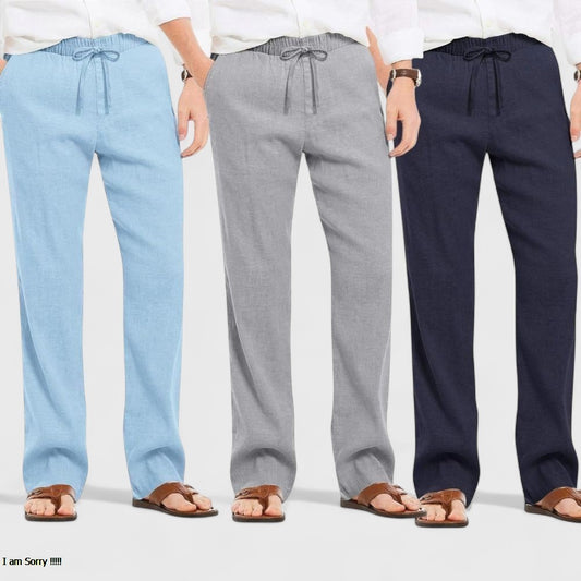 Combo of 3 Linen Loose Fit Men Pant Navy Blue-Gray and Blue-50413