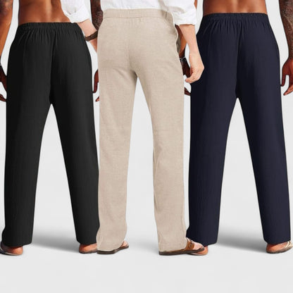 Combo of 3 Linen Loose Fit Men Pant Navy Blue-Light Beige and Black-50396