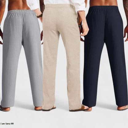Combo of 3 Linen Loose Fit Men Pant Navy Blue-Light Beige and Gray-50442