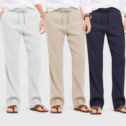 Combo of 3 Linen Loose Fit Men Pant Navy Blue-Light Beige and Light Gray-50368
