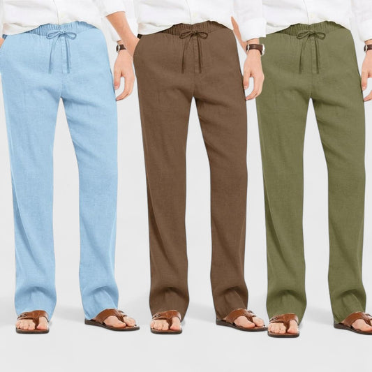 Combo of 3 Linen Loose Fit Men Pant Olive Green-Brown and Blue-50409