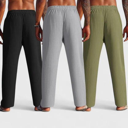 Combo of 3 Linen Loose Fit Men Pant Olive Green-Gray and Black-50393