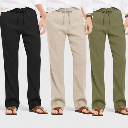 Combo of 3 Linen Loose Fit Men Pant Olive Green-Light Beige and Black-50397