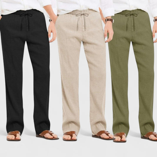 Combo of 3 Linen Loose Fit Men Pant Olive Green-Light Beige and Black-50397