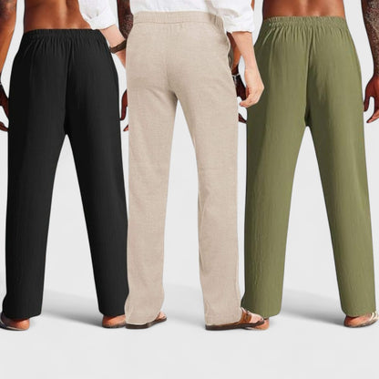 Combo of 3 Linen Loose Fit Men Pant Olive Green-Light Beige and Black-50397