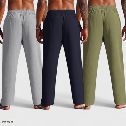 Combo of 3 Linen Loose Fit Men Pant Olive Green-Navy Blue and Gray-50446