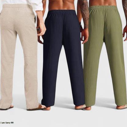 Combo of 3 Linen Loose Fit Men Pant Olive Green-Navy Blue and Light Beige-50452