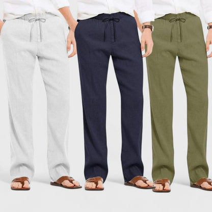 Combo of 3 Linen Loose Fit Men Pant Olive Green-Navy Blue and Light Gray-50372
