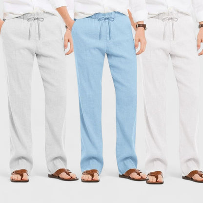 Combo of 3 Linen Loose Fit Men Pant White-Blue and Light Gray-50356