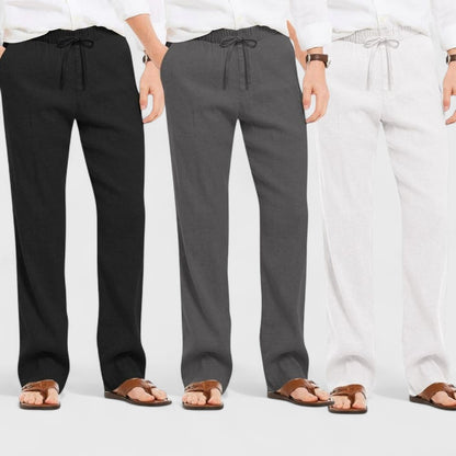 Combo of 3 Linen Loose Fit Men Pant White-Dark Gray and Black-50405