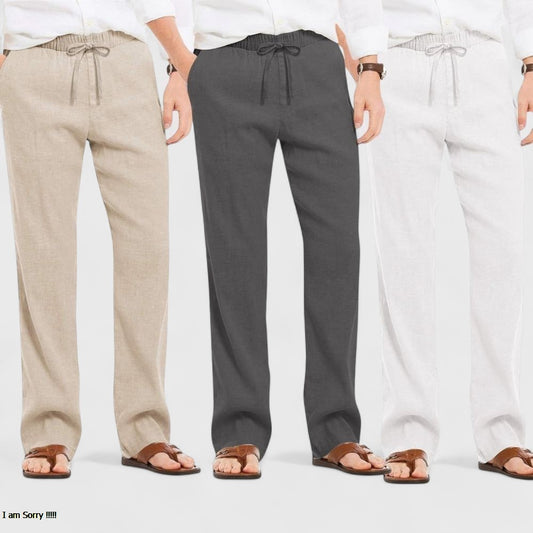 Combo of 3 Linen Loose Fit Men Pant White-Dark Gray and Light Beige-50457