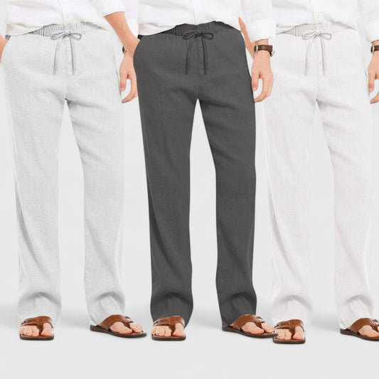 Combo of 3 Linen Loose Fit Men Pant White-Dark Gray and Light Gray-50377