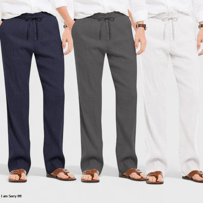 Combo of 3 Linen Loose Fit Men Pant White-Dark Gray and Navy Blue-50460