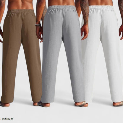 Combo of 3 Linen Loose Fit Men Pant White-Gray and Brown-50431
