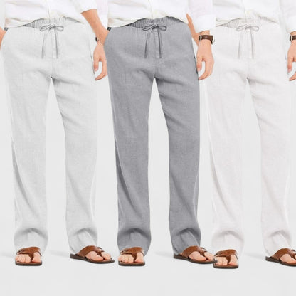 Combo of 3 Linen Loose Fit Men Pant White-Gray and Light Gray-50367