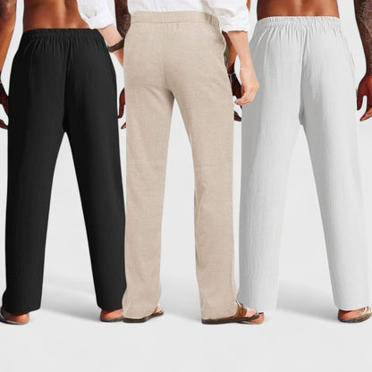 Combo of 3 Linen Loose Fit Men Pant White-Light Beige and Black-50399