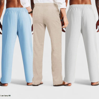 Combo of 3 Linen Loose Fit Men Pant White-Light Beige and Blue-50420