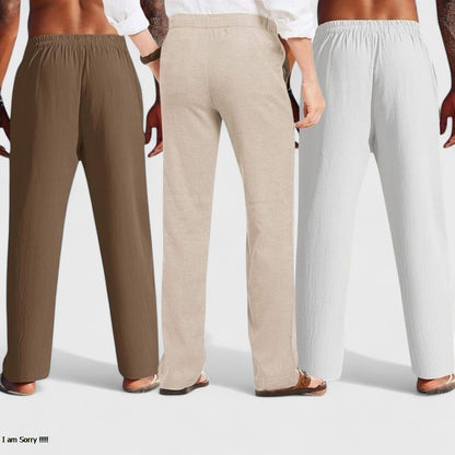 Combo of 3 Linen Loose Fit Men Pant White-Light Beige and Brown-50435