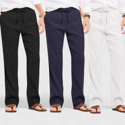 Combo of 3 Linen Loose Fit Men Pant White-Navy Blue and Black-50402