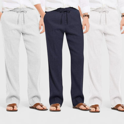 Combo of 3 Linen Loose Fit Men Pant White-Navy Blue and Light Gray-50374