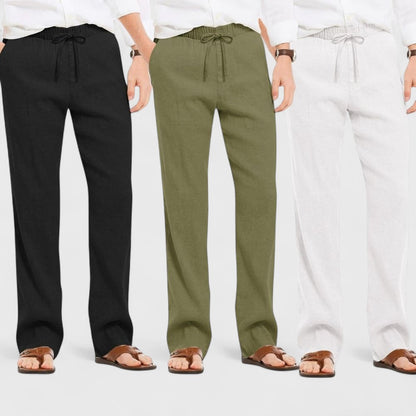 Combo of 3 Linen Loose Fit Men Pant White-Olive Green and Black-50404