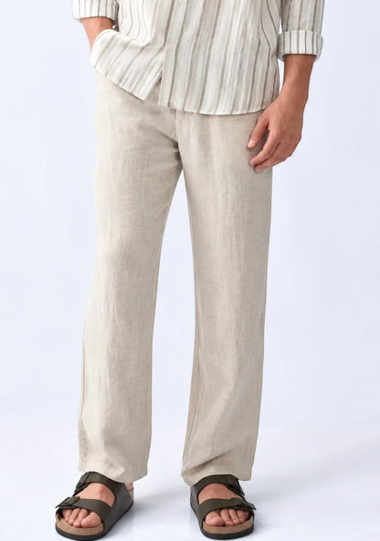 Cream Linen Loose Fit Men Pant-51896