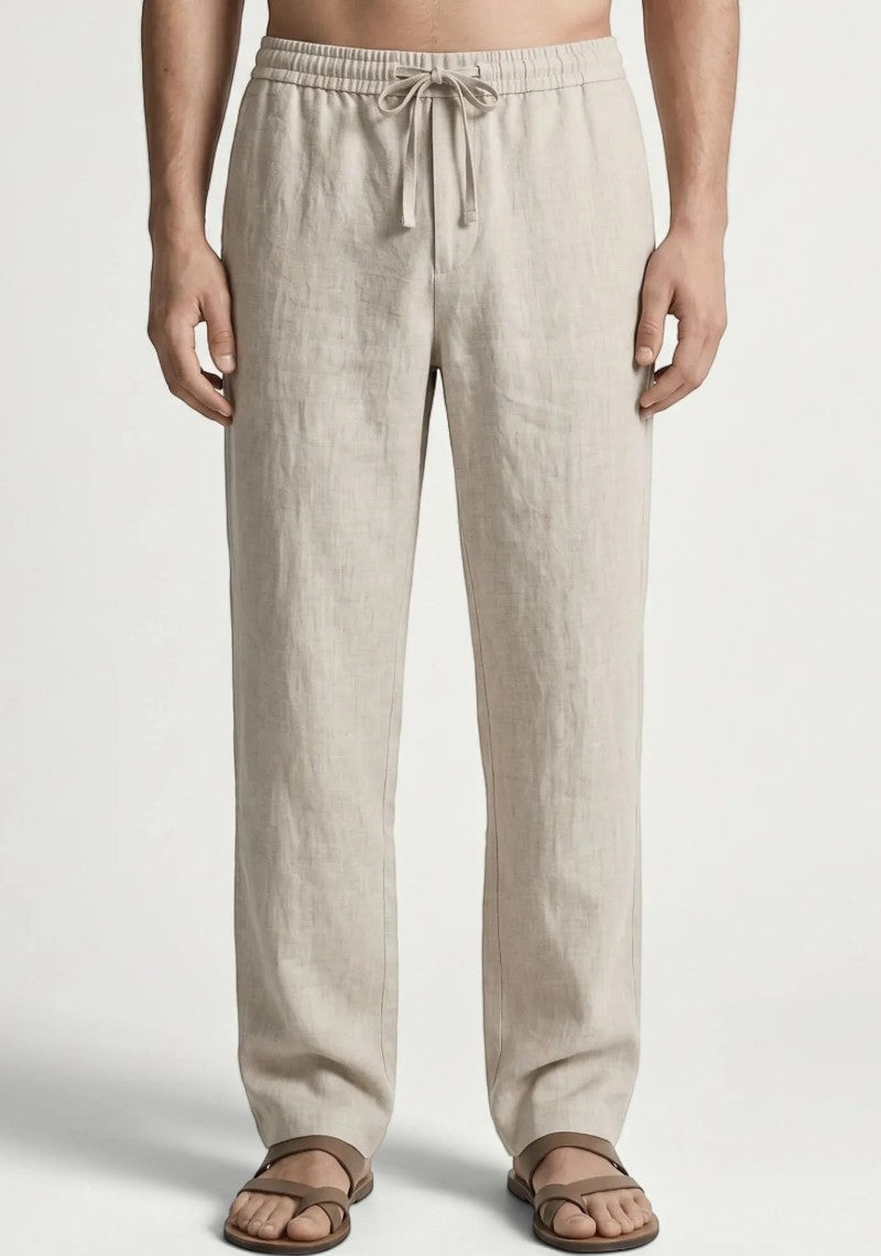 Cream Linen Loose Fit Men Pant-51896