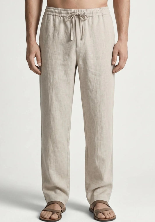 Cream Linen Loose Fit Men Pant-51896