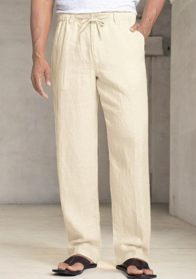 Cream Linen Regular Fit Pant-49369