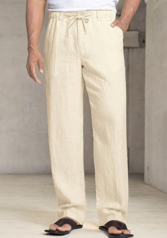 Cream Linen Regular Fit Pant-49369