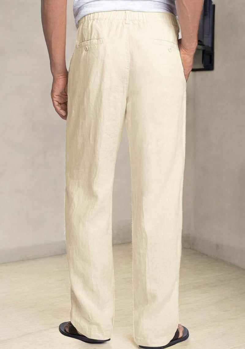 Cream Linen Regular Fit Pant-49369