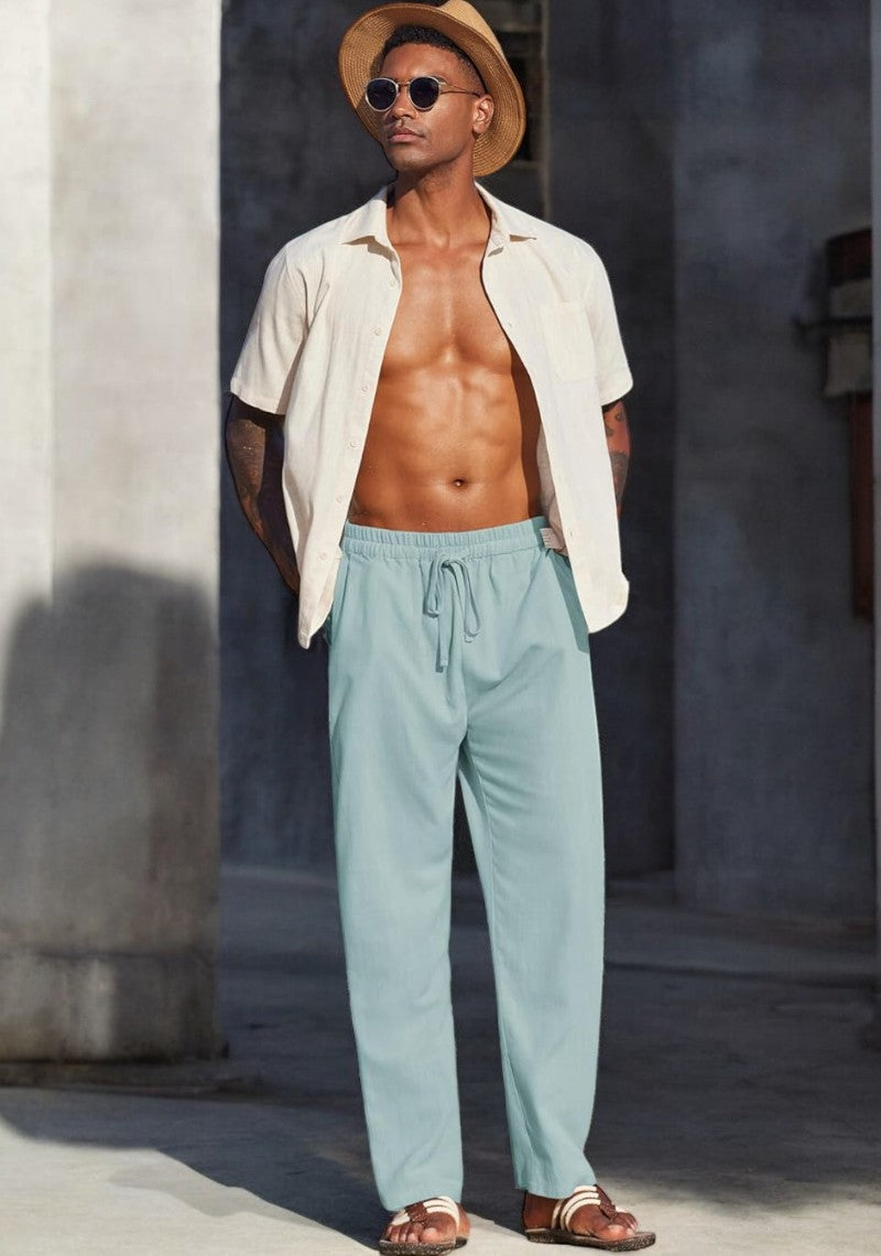 Cyan Linen Loose Fit Men Pant-49502