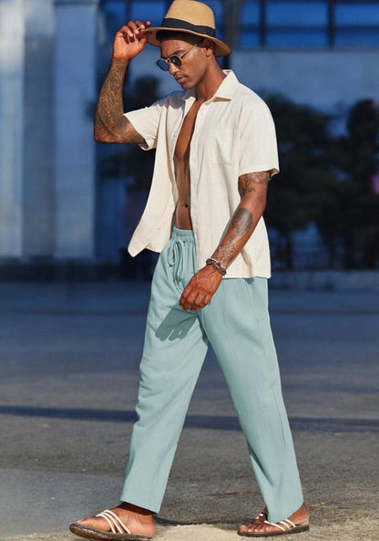 Cyan Linen Loose Fit Men Pant-49502