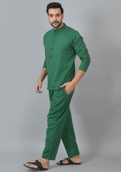 Men Cotton Solid Co-ord Set Bottle Green-25727