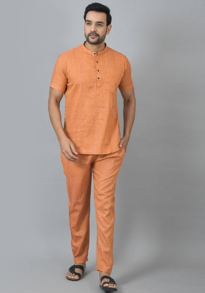 Men Cotton Solid Co-ord Set Brick Red-25728