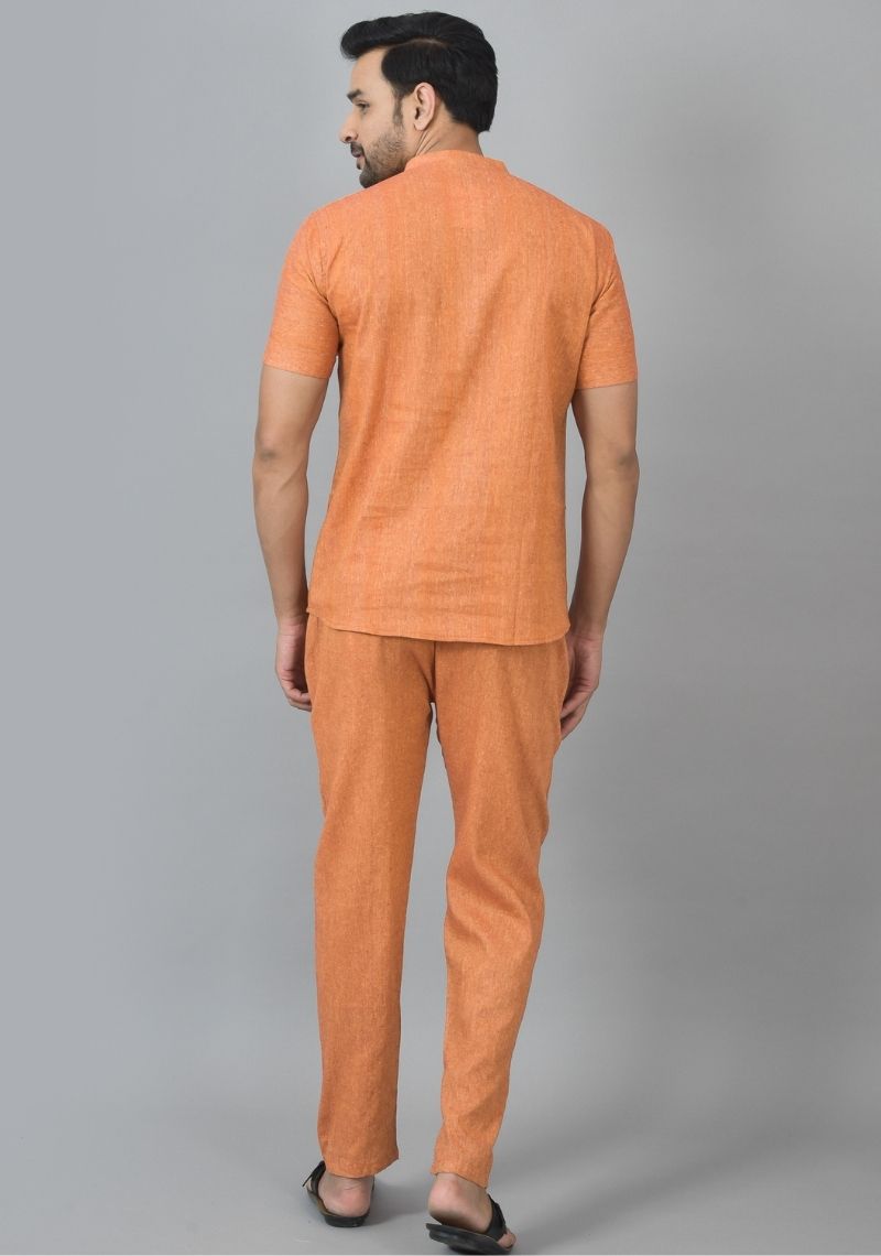 Men Cotton Solid Co-ord Set Brick Red-25728