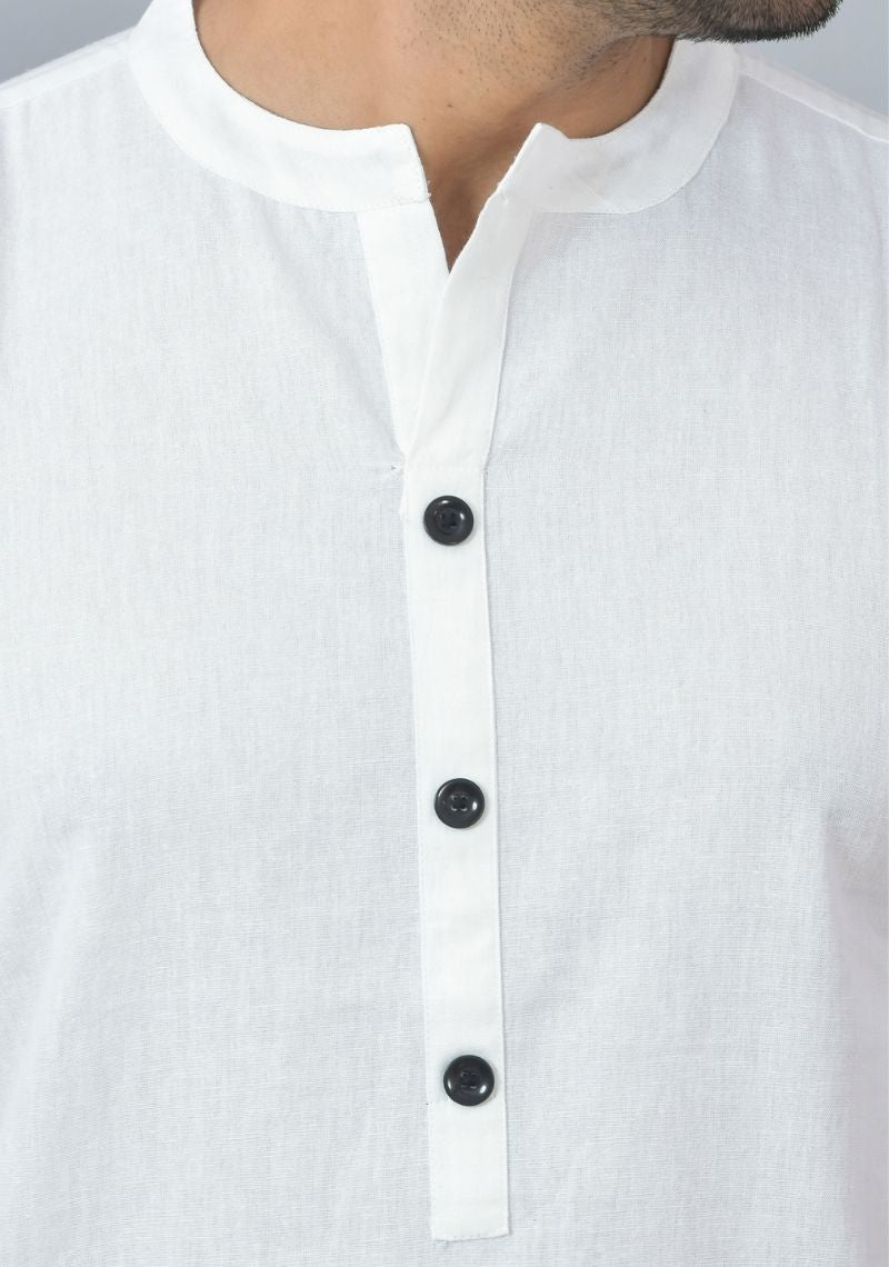 Men Cotton Solid Co-ord Set White-25729