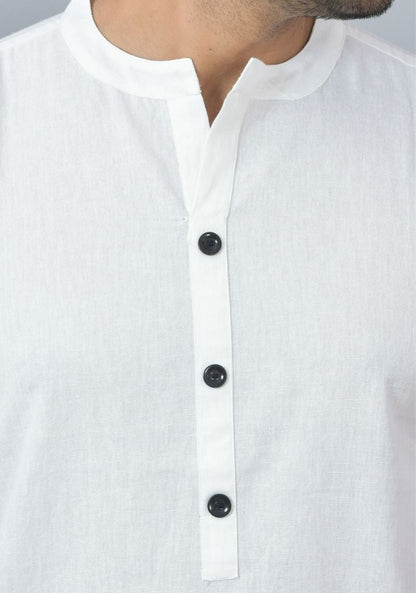 Men Cotton Solid Co-ord Set White-25729