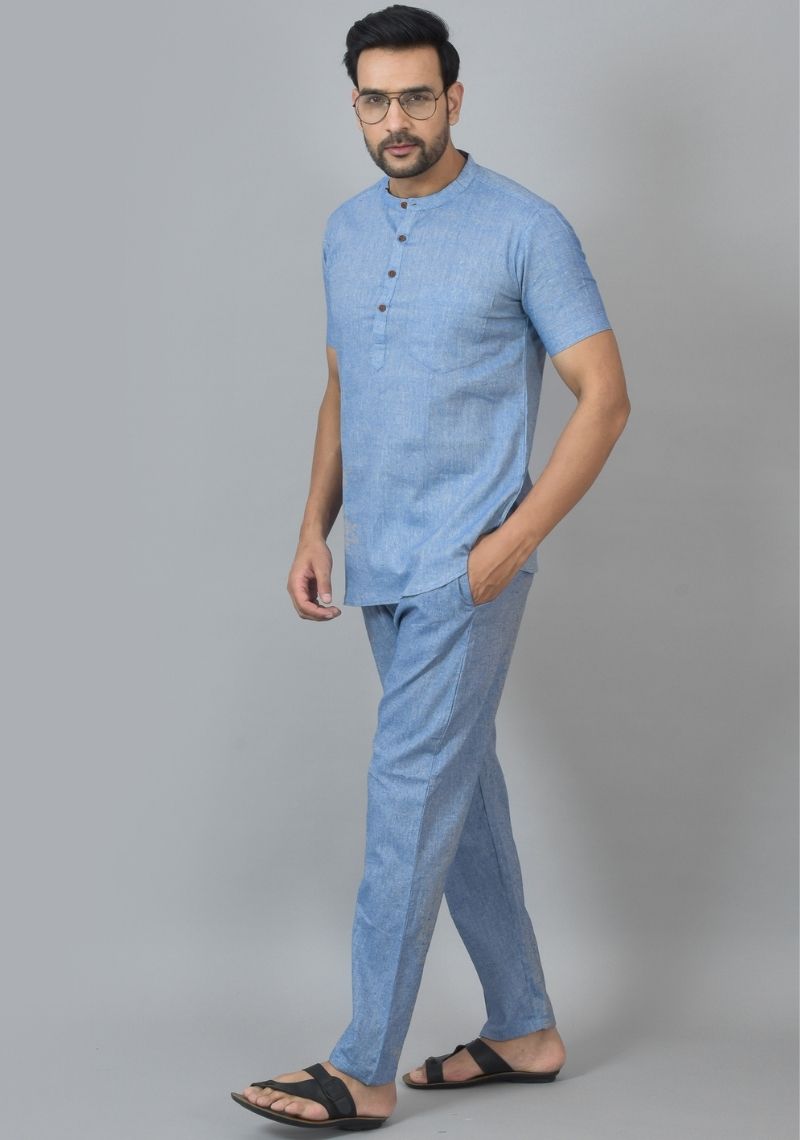 Men Cotton Solid Co-ord Set Denim-25730